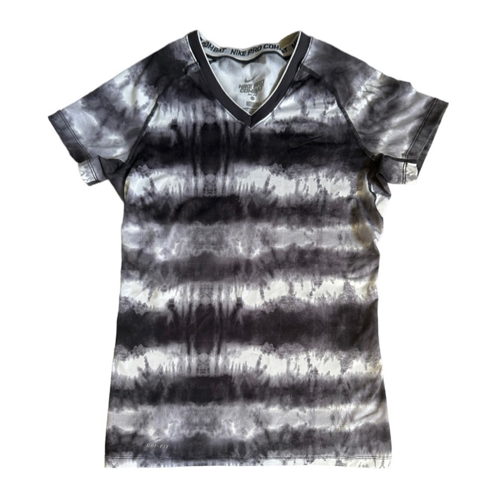 🌺 Nike Pro Combat Tie Dye Stripe Fitted Workout Top Size XS
